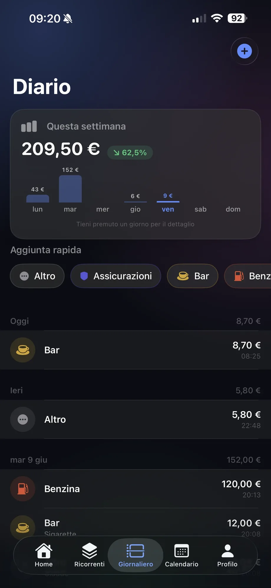 Registra le spese in un attimo